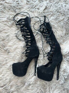 Black 6" Inch Stiletto Tie High Heel (US Size 6.5 Womens) (Used)